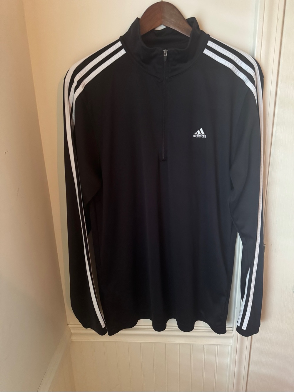 adidas Black Pullover with White 3-Stripe‎ Detail Size Large